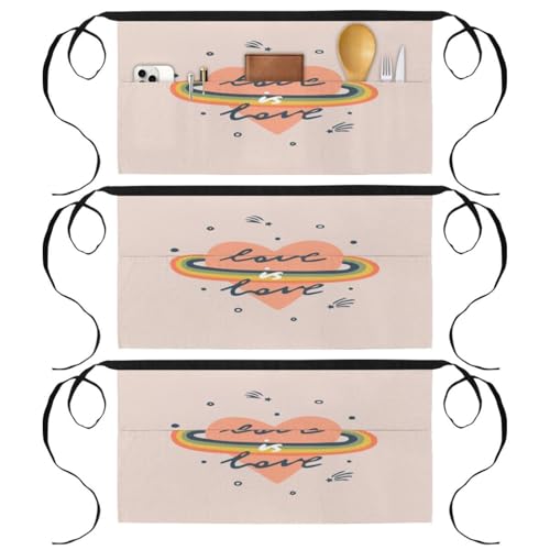 Tabliers courts de chef par 3 avec poches multicolores pour cuisine