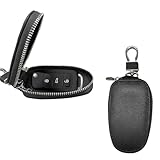 BDZMC Car Key Case, Leather Car Keychain Holder, Car Key Fob Protector with Metal Hook, Key Fob Cover for Remote Key Fob (Black)
