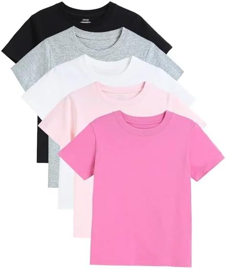 Gihuo 5 Pack Girls T-Shirts Short Sleeve Shirt for Girls Cotton Tees Kids Tshirts Clothes Summer Tops