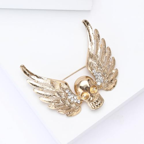 Image of Punk Skull Head Cross Sword Brooch Pin Cool Skeleton Lapel Pin for Dress Suit Decor Halloween Party Clothing Accessories for Women Men