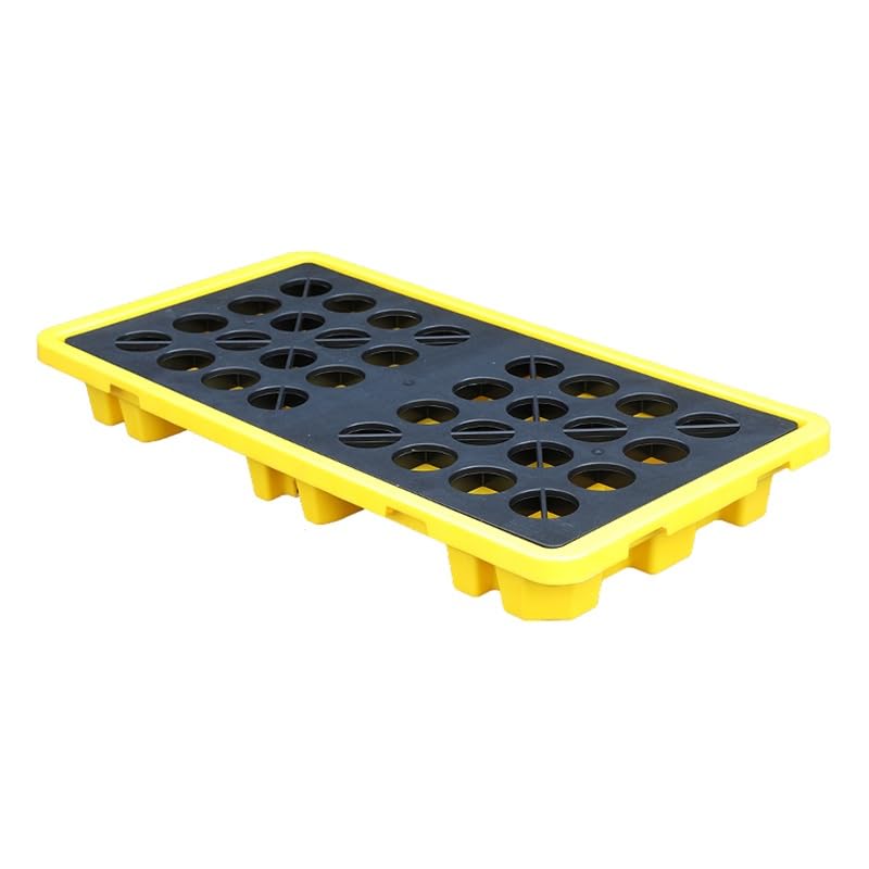 PFCDZDU Drum Containment Spill Pallet, Industrial Stackable Oil Drum/Paint Bucket Storage Tray with Drain, Detachable Modular Shipping Platform for Garage Storage(Yellow-2pcs,130x68x15cm-A)