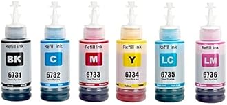T6731 Refill Dye Ink - Compatible with Epson L801, L1800 Ink Tank Printers (6 Colors - 70 ML Each)