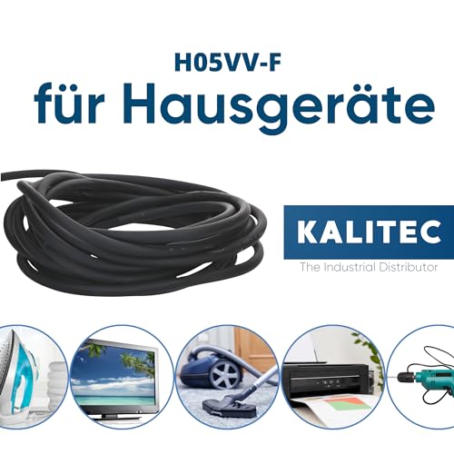 5 Meter Kalitec H05VV-F Schlauchleitung 4x1,5 mm² I Stromkabel 4G1,5 mm2 mit Schutzleiter I PVC Kabel für Innenbereich I Elektrokabel schwarz I Lampenkabel flexibel I Gerätekabel 4 adrig