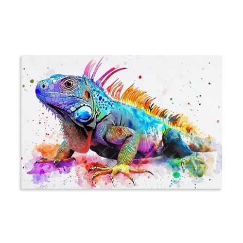 Iguana Watercolor Wall Art Lizard Reptile Lover Gift Colorful Animal