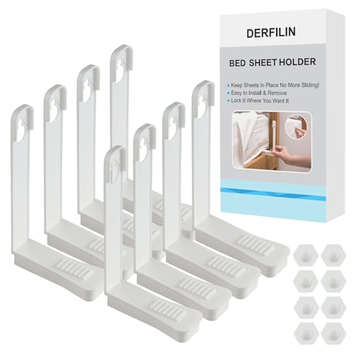 DERFILIN 8PCS Bed Sheet Holder Clips, Lock Fitted Sheet Holder, Fits Mattresses 15 cm (6'), Bed Accessories Keep Sheets Firm & Tight, Non-Slip, Tight-Grip Design, Easy to Install & Remove