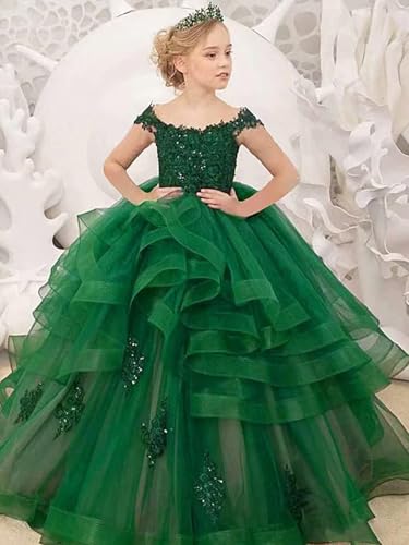 Tulle Off The Shoulder Flower Girl Dress for Wedding Lace Appliques A-line First Communion Dress with Train3