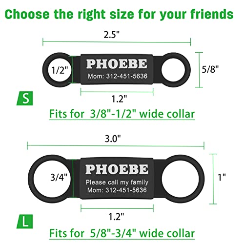 Natiform Personalized Dog Tags, Slide-On Pet Id Tags, Stainless Steel Dog Tags, No Jingle Slide On Cat Id Tag, Engraved No Noise Customized Pet Identification Tags(L Black) #TOP3