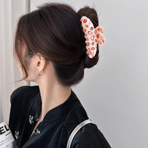 Heart Hair Claw Clips, 1 Pack Heart Shape Hair Clips for Hair Accessories Red Heart Sexy Lips Design Large Acrylic Claw Clips Strong Hold Hair Clamp Clips for Women and Girls miniatura 4