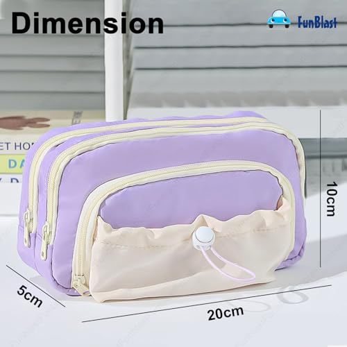 Image of FunBlast Pencil Pouch for Girls, Cute Pencil Case with Multiple Compartments, Aesthetic Stationery Organizer with Drawstring Pocket, Large Capacity Pouch for School, Return Gift for Kids (Purple)