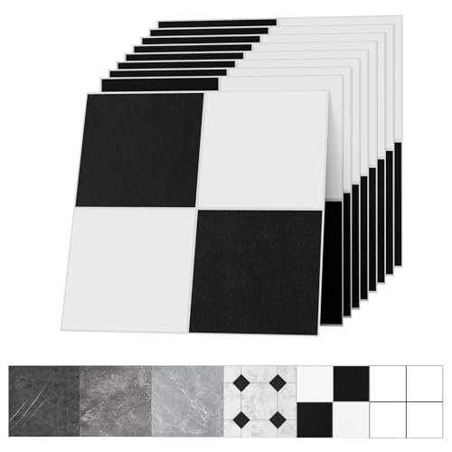 30x30cm PVC Bodenbelag Selbstklebend – Vinylboden Fliesenoptik, Vinyl Laminat Wasserdichter & Langlebiger Bodenfliesen für Wohnzimmer, Küche, Bad, Balkon Schachbrettmuster 20 Fliesen 1.8m²