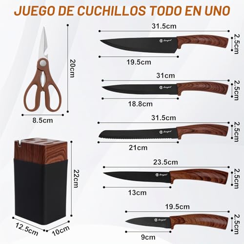 Miniatura 7 de Kezidhp Set De Cuchillos De Cocina Profesional 7 Piezas Con Soporte De Madera Acero Inoxidable Alemán 58hrc Mangos Ergonómicos Antideslizantes Ideal Para Chef Y Hogar
