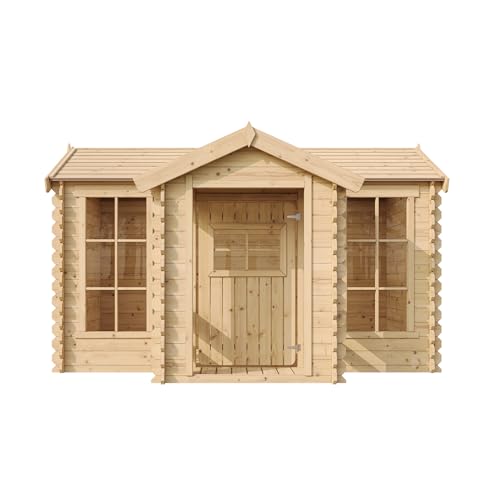 Timbela M520 Maison de jeu d'extérieur pour enfants en bois, 241 x 178 x 151 cm, 2,63 m², avec véranda, maison d'été pour enfants