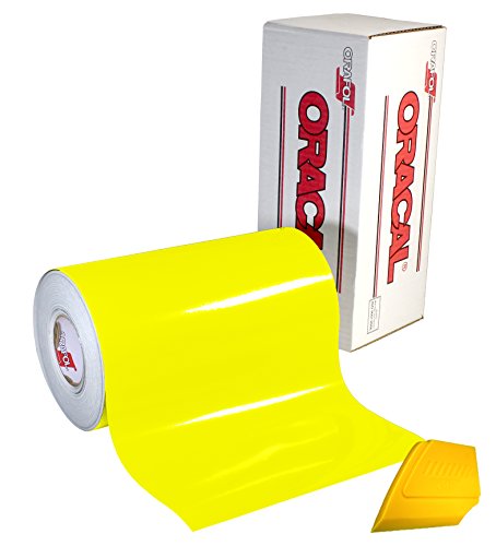 ORACAL 6510 Fluorescent Yellow Cast Vinyl Wrap 12 Inches x 30 Inches Roll For Cricut, Silhouette & Cameo Including Hard Yellow Detailer Squeegee (1 Roll Pack)