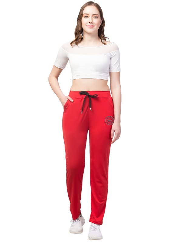 Image of BLUECON Women's Plain Solid Regular Fit Straight Leg Open Bottom Polyester Track Pant /Plazo Pant with Brand Logo