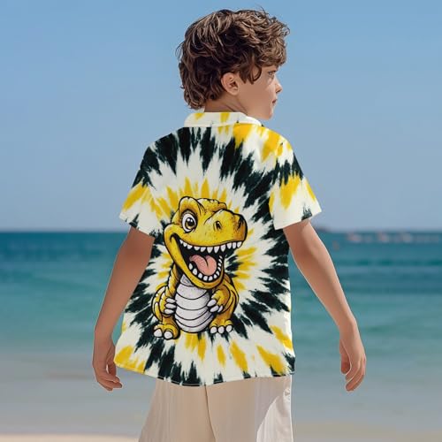 Image of Kids Tie-dye Hawaiian Shirt 80s Button Down Retro Short Sleeve Casual Beach Tropical Funny Party Outfits for Boys