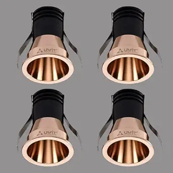 LAFIT Mateo 3 Watt Round Copper Led Spot Light | COB Spot, Down Light, Ceiling Pop Light | Compact and Bright 4000 Kelvin Neutral White LED Downlighter | Pack of 4