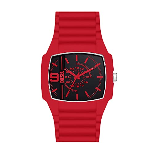 Diesel Herrenuhr Cliffhanger 2.0, QuarzDreizeigerwerk, 45MM Rotes Mischgehäuse mit Silikonarmband, DZ2165