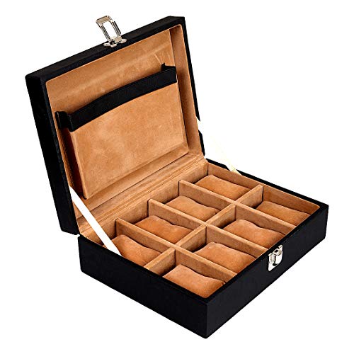 Leather World 8 Slots PU Leather Men Watch Box Display Organizer Case Women Storage Jewellery – Black