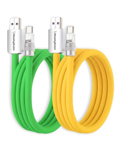 Image of chubbycable 120W Silicone USB A to C Cable, 2 Pack, Green+Yellow, 6.6FT | Couple Color Matching, 6mm Extra Thick, 45,000+ Bend Tested, 480Mbps Data Transfer, E-Marker Safety Chip, Tangle-Free