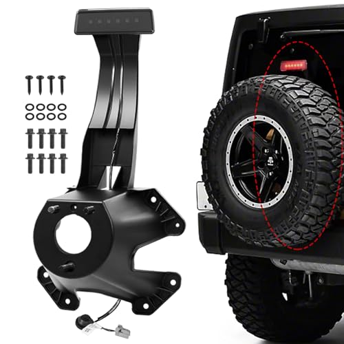 Spare Tire Holder Mounting Bracket with Screws Third Center High Mount Brake Light with Wiring Harness Compatible with 2007-2018 Jeep Wrangler JK Replaces 68048581AA 55397217AJ (Black)