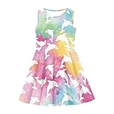 High Waist Girls Tank Dress Soft Rainbow Dolphin Pint Custom A Line Midi Girls Dresses Unique Twirly Flowy Swing Dance Dress for 7-8 Years Old