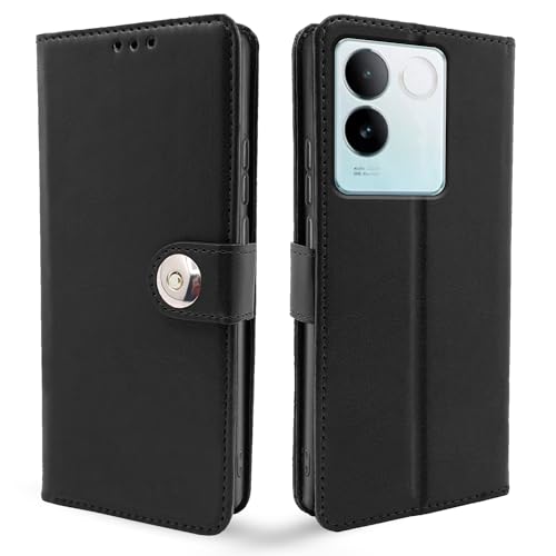 Image of Pikkme Vivo T2 pro 5G Flip Cover Leather Finish | Inside TPU with Card Pockets | Wallet Stand and Shock Proof | Complete Protection Button Flip Case (Black)