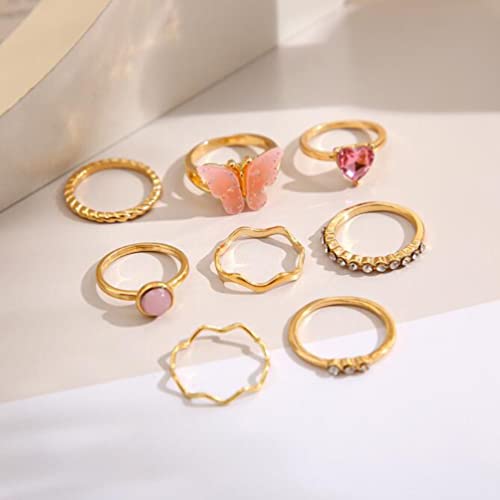Creative Crystal Love Ring Acrylic Butterfly Ring Set Diamond Ring 8 Piece Set #TOP4