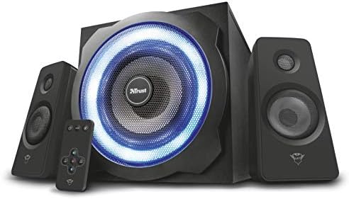 Trust Gaming GXT 629 Tytan RGB 2.1 PC Gaming Speaker System, Sound System with with Subwoofer, UK Plug, LED Illuminated RGB, 120 W Peak Power, Stereo Sound System - Black