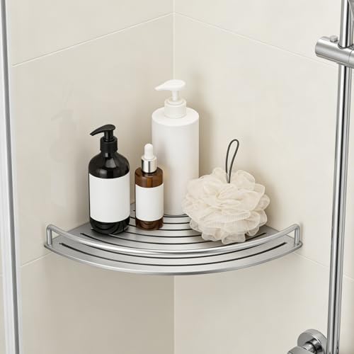 Frafuo Corner Shower Caddy, 6MM Thick Brushed Aluminum Bathroom Corner Shelf Wall Mounted, Heavy Duty Screw Mounted Shower Organizer(1 PCS)