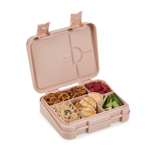 nouka Grand Bento Box | Easy to open latches | Spill Proof Design | 6-Compartment Removable Tray | Soft Blush