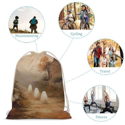 Classic Ghosts in The Countryside Vintage Rustic Drawstring Backpack Canvas String Bag Lightweight Sports Gym Bag for Men Women3