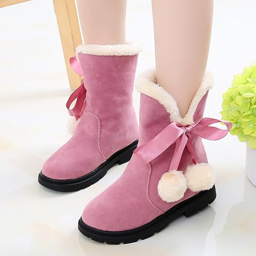 Girls Winter 𝗙𝐮𝗿 Boots Mid-Calf Bowknot Booties Kids Lightweight Warm Plush Soft Velvet Girls Fancy Boots4