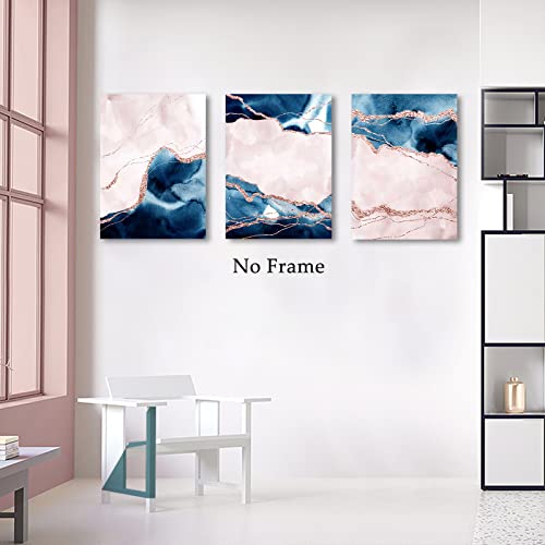 Pink Blue Marble Wall Art Abstract Pink Painting Navy Blue And Pink Picture Gold Foil Marble Canvas Wall Art Blue Watercolor Prints Dark Blue Artwork Abstract Marble Posters For Wall 16X24Inx3 No Frame #TOP6