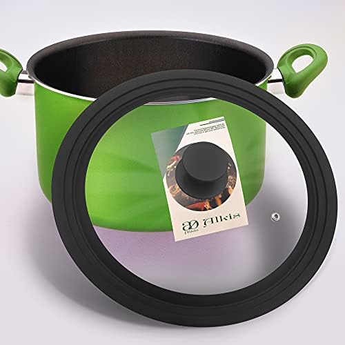 Universal Frying pan Lids for Pots and Pans, Silicone Lids Cooking Pan Set Cover for cast Iron Skillet with Lid and Fry pan - Tempered Glass Cookware with Heat Safe Knob and Rim 20,22,24cm-Black