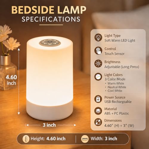 One94Store Touch Control LED Table Lamp White Warm white 2 - Image 4