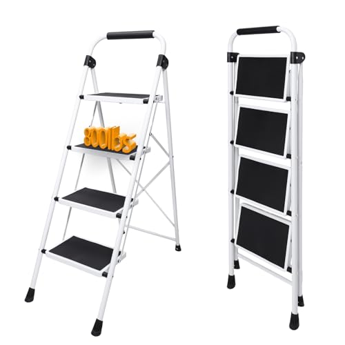 Sweetcrispy 4 Step Ladder, 330lbs Folding Step Stool with Wide Anti-Slip Pedal, Sturdy Ladder, Convenient Handrail, Lightweight, Portable Step Stool Black by Sweetcrispy - Used condition - US$52.90