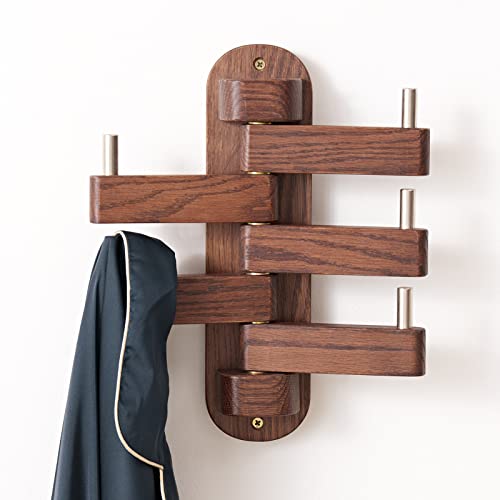 Walnut Wood Coat Hooks, Coat Rack Wall Mount Swivel & Heavy Duty Wall Hooks For Bedroom, Entryway, Living Room, Bathroom,Office, Classroom #TOP4