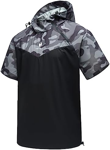 HOTSUIT Mens Sauna Jacket Short Sleeve Zipper Sweat Sauna Suit Workout Boxing Shirts, Black, S