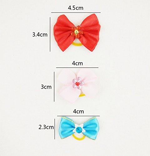 Hixixi 50Pcs/Pack Pet Cat Dog Hair Bows Multicolor Rhinestone Beads Flowers Topknot With Rubber Bands Puppy Hair Accessories Mix Color Random #TOP5