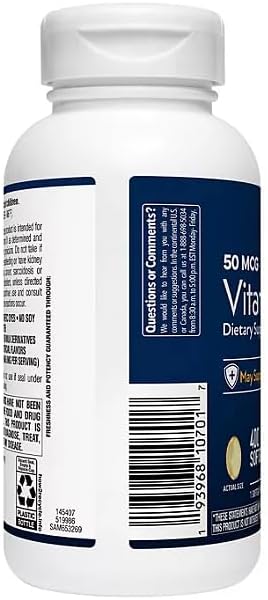 Members Mark Vitamin D3 to Support Healthy Immune & Bone, Non-GMO, Gluten-Free 400 Count softgels (2 Pack)