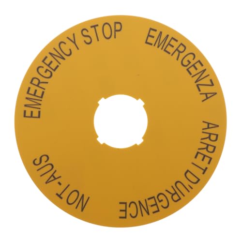 Eaton 216465 Schild, not-aus, gelb, D = 90 mm, 4-Sprachig, De, EN, FR, It