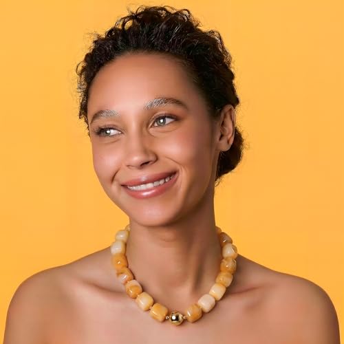 MIUSISHIYU Chunky Necklaces for Women, Trendy Colorful Square Acrylic Resin Beads Statement Choker Necklace, Lightweight Boho Summer Beach Vacation Jewelry (Honey color) by MIUSISHIYU - Used condition - Image 7