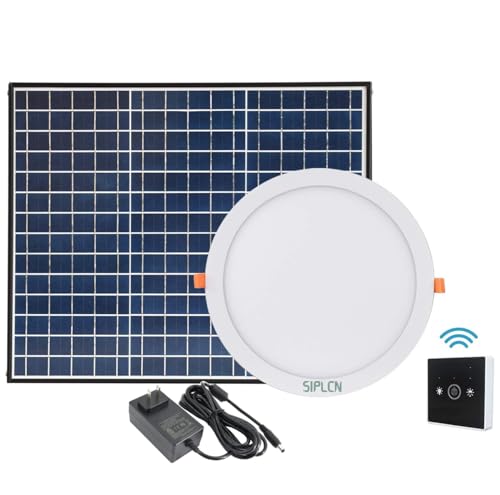 SIPLCN 30W Solar LED Skylight (Round 12'') with Radar Sensor and Remote Control, Smart Day Night Lighting by Sun & AC Backup, Dimmable Flush Mount Ceiling LED Light, Easy DIY Installation