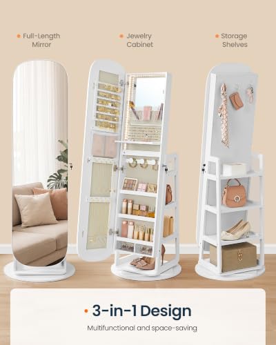 Image of SONGMICS HOME 360 Swivel Jewelry Cabinet Standing, Mirror with Storage