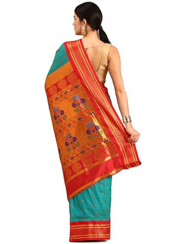 Varkala Silk Sarees turquoise paithani silk saree in soft silk – image 3