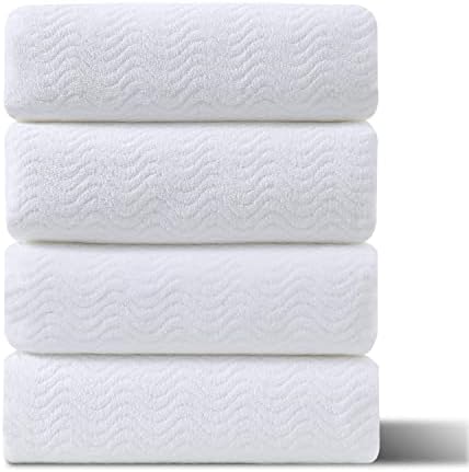 Ultra Soft Bath Towel Set of 4, White Extra Large Textured Microfiber Luxury Towels 35x70 in, Quick Dry, Highly Absorbent, Fluffy, Oversized, for Bathroom Shower Pool Hotel Beach