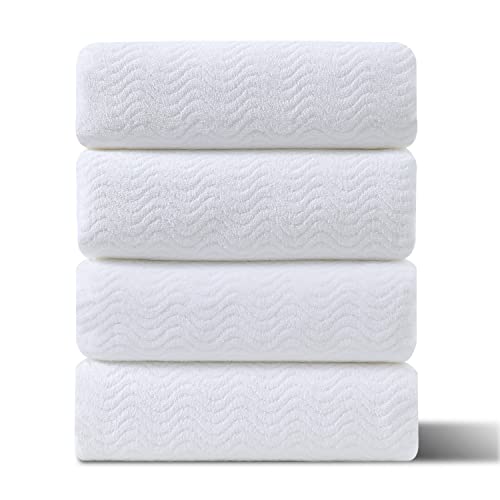 Ultra Soft Bath Towel Set Of 4, White Extra Large Textured Microfiber Luxury Towels 35X70 In, Quick Dry, Highly Absorbent, Fluffy, Oversized, For Bathroom Shower Pool Hotel Beach #TOP5
