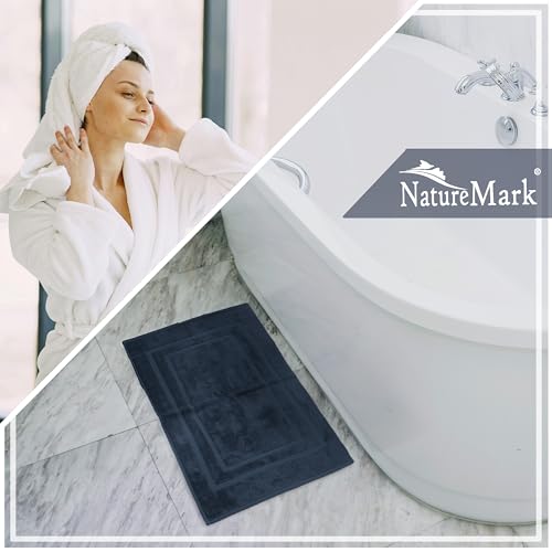 NatureMark 2er Pack Badvorleger | Premium Qualität | 100% Baumwolle | 50 x 80 cm | Duschvorleger Duschmatte Doppelpack | Farbe: Navy blau – Ansicht 5