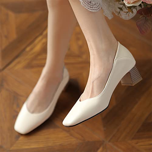 Betastella Women's Low Block Heel Loafers Square Toe Slip On Pumps Chunky Heeled Dress Office Shoes4