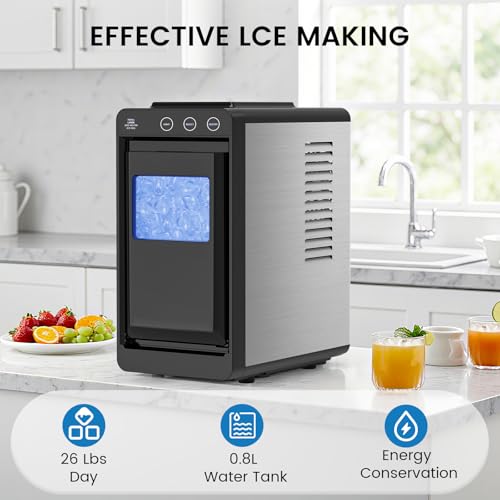 Image of COWSAR Ice Maker Countertop, Portable Ice Machine with Self-Cleaning, 26 lbs /24Hrs, 8 Cubes in 6 Mins, Quiet Compact Commercial Ice Maker for Kitchen, RV, Camping